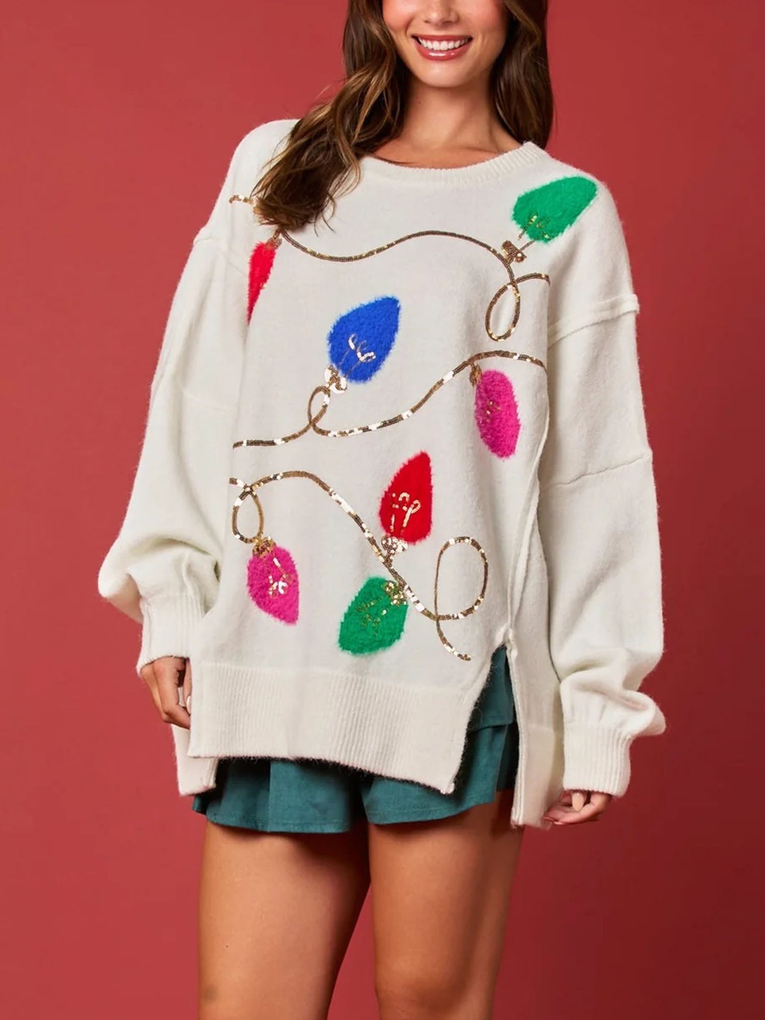 White Festive Cascade Sweater