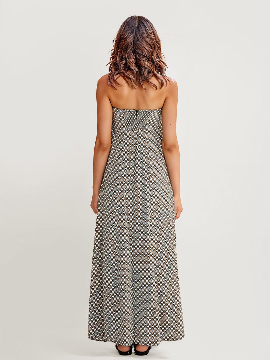 Geometric Print Strapless Maxi Dress
