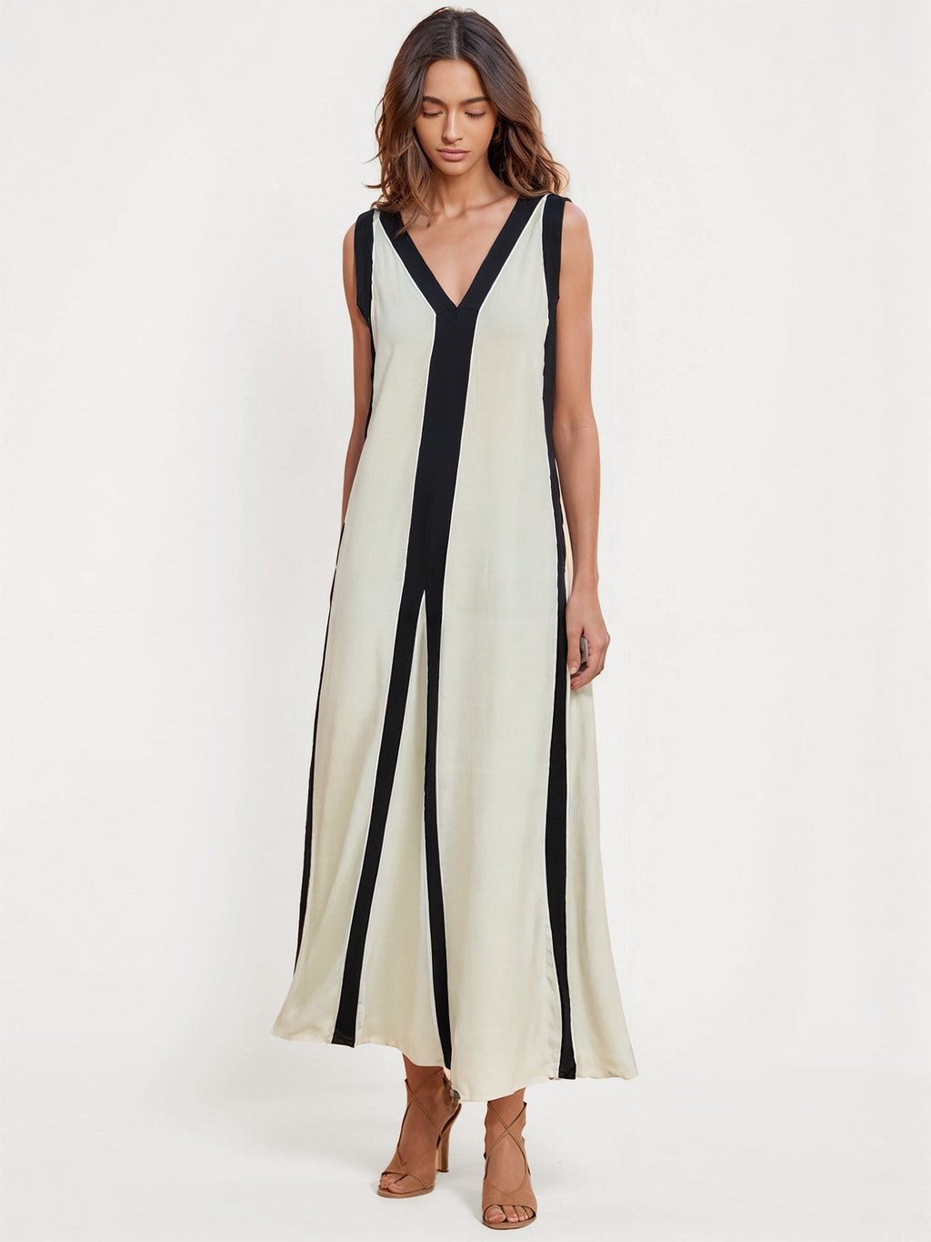 Color Block V-Neck Maxi Dress with Split