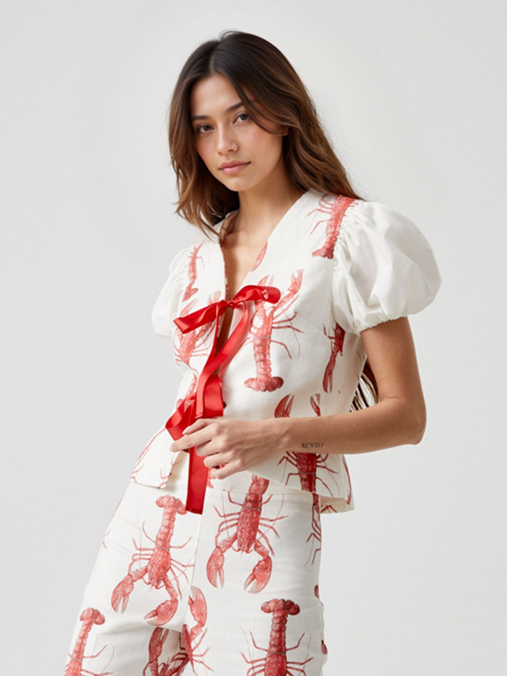Lobster Print Puff Sleeve Shirt