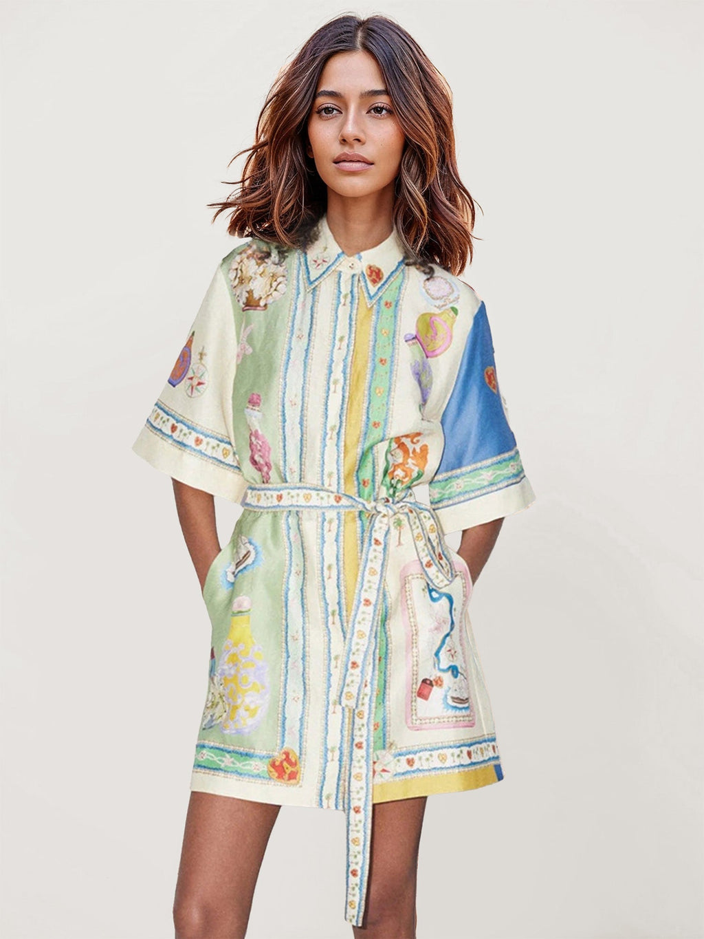 Vintage Art Printed Shirt Dress