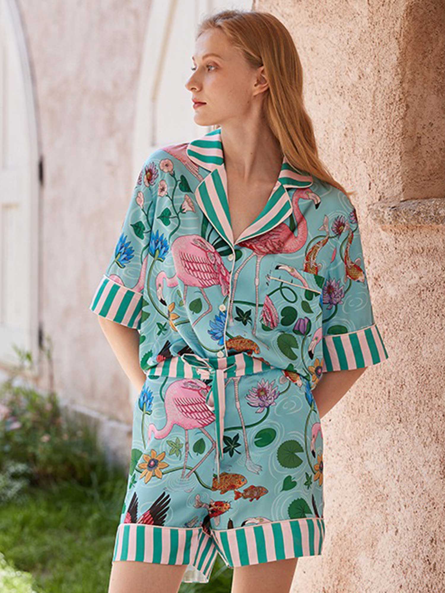 Flamingo Print Short Pajama Set