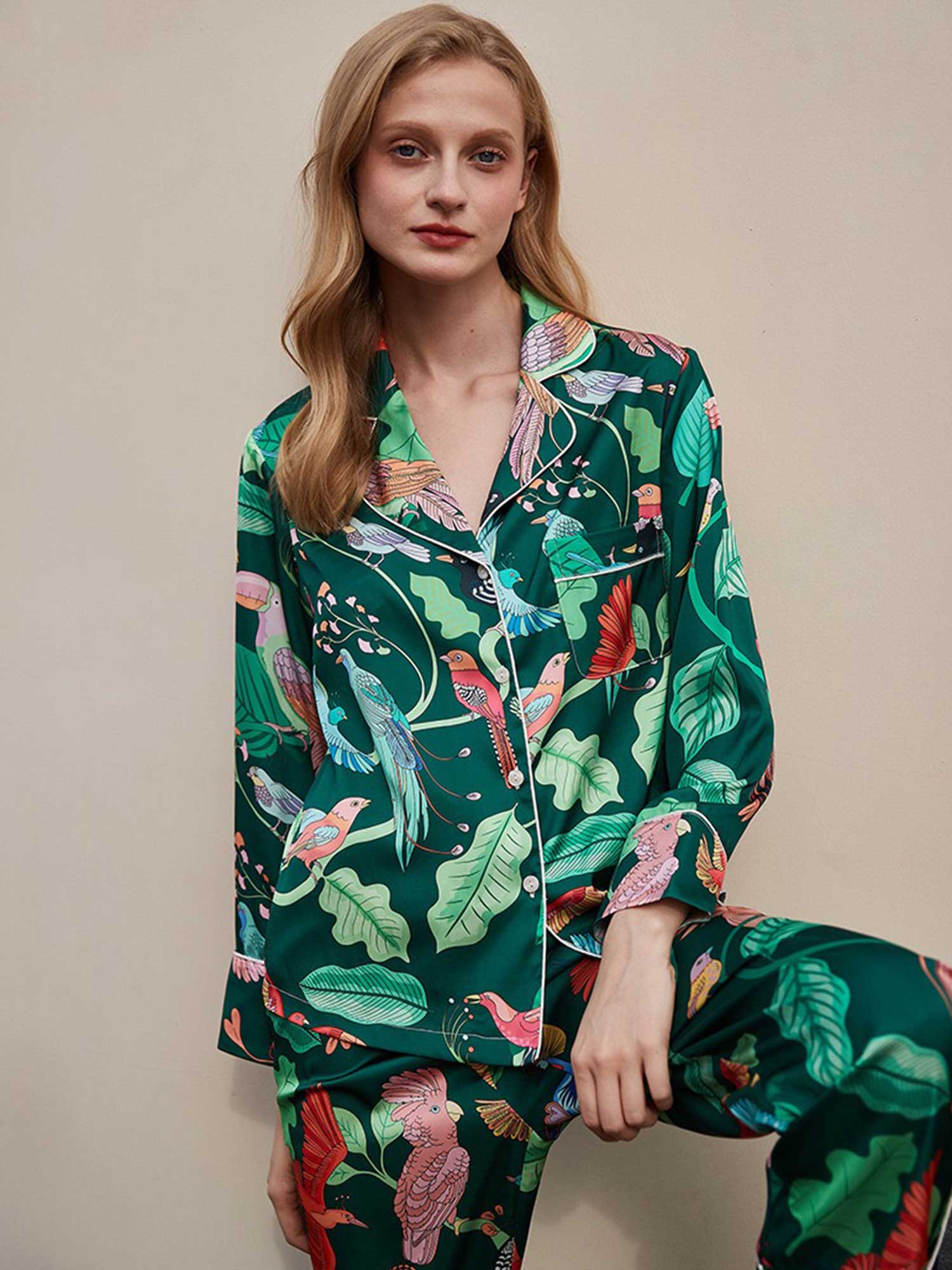Parrot and Leaf Print Pajama Set