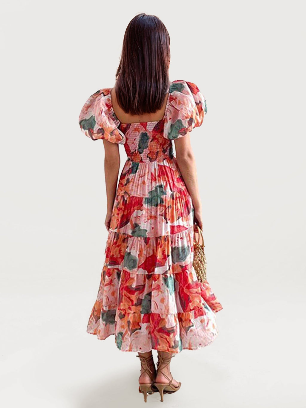 Floral Puff Sleeve Midi Dress