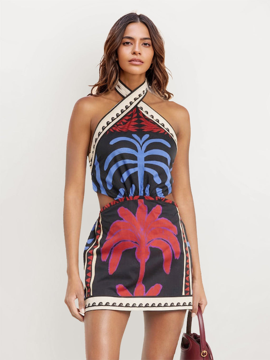 Tropical Print Halter Neck Mini Dress