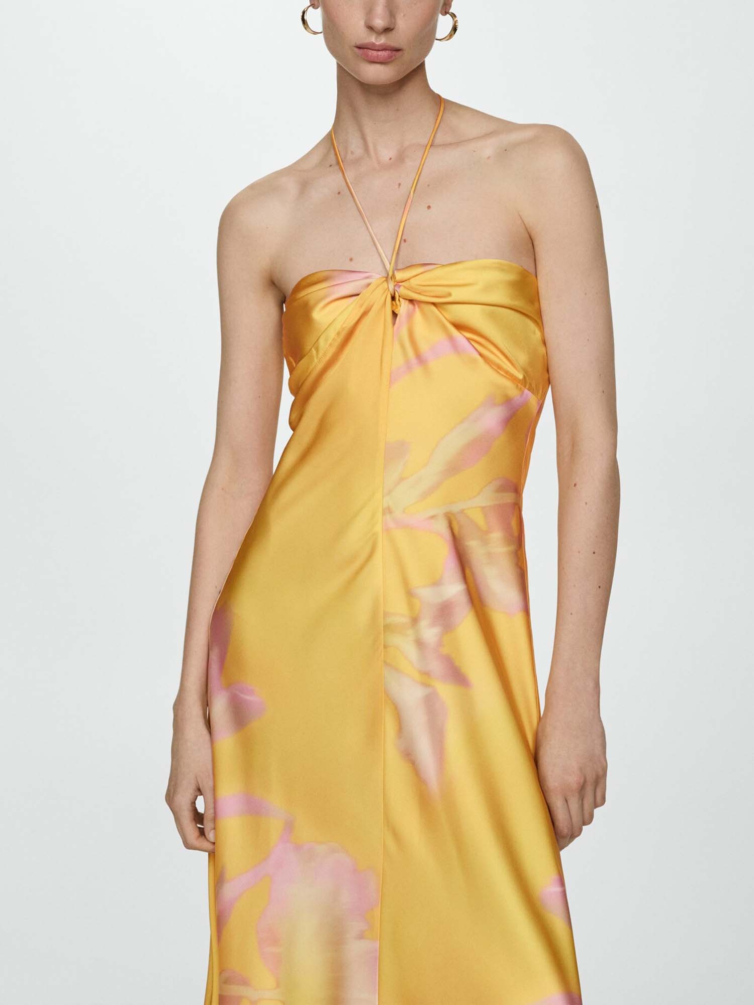 Yellow Satin Halter Maxi Dress