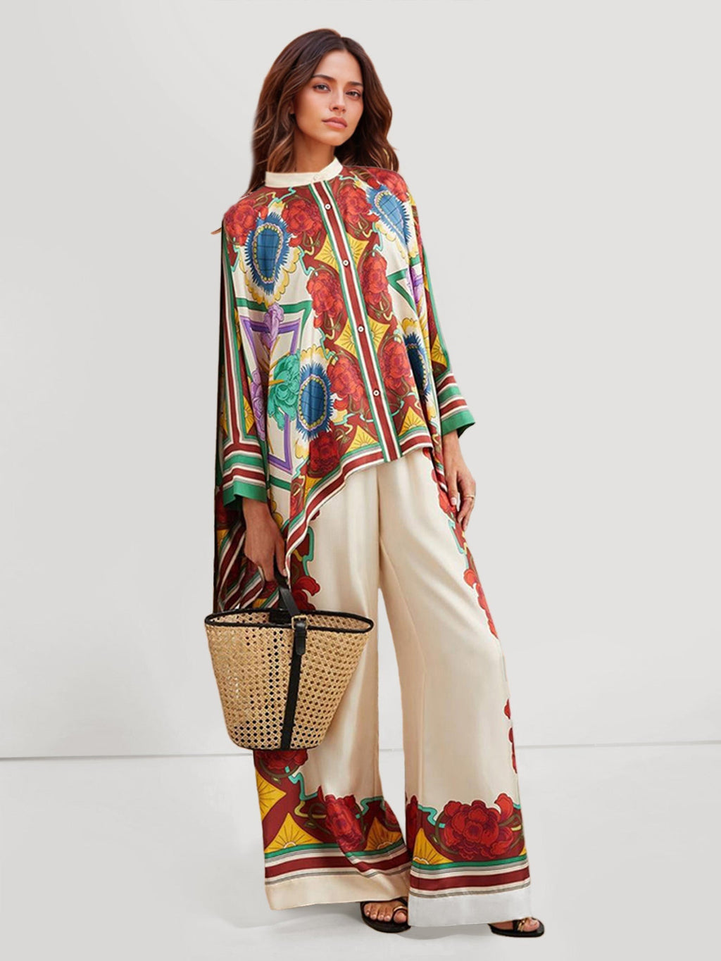 Tropical Floral Print Wide-Leg