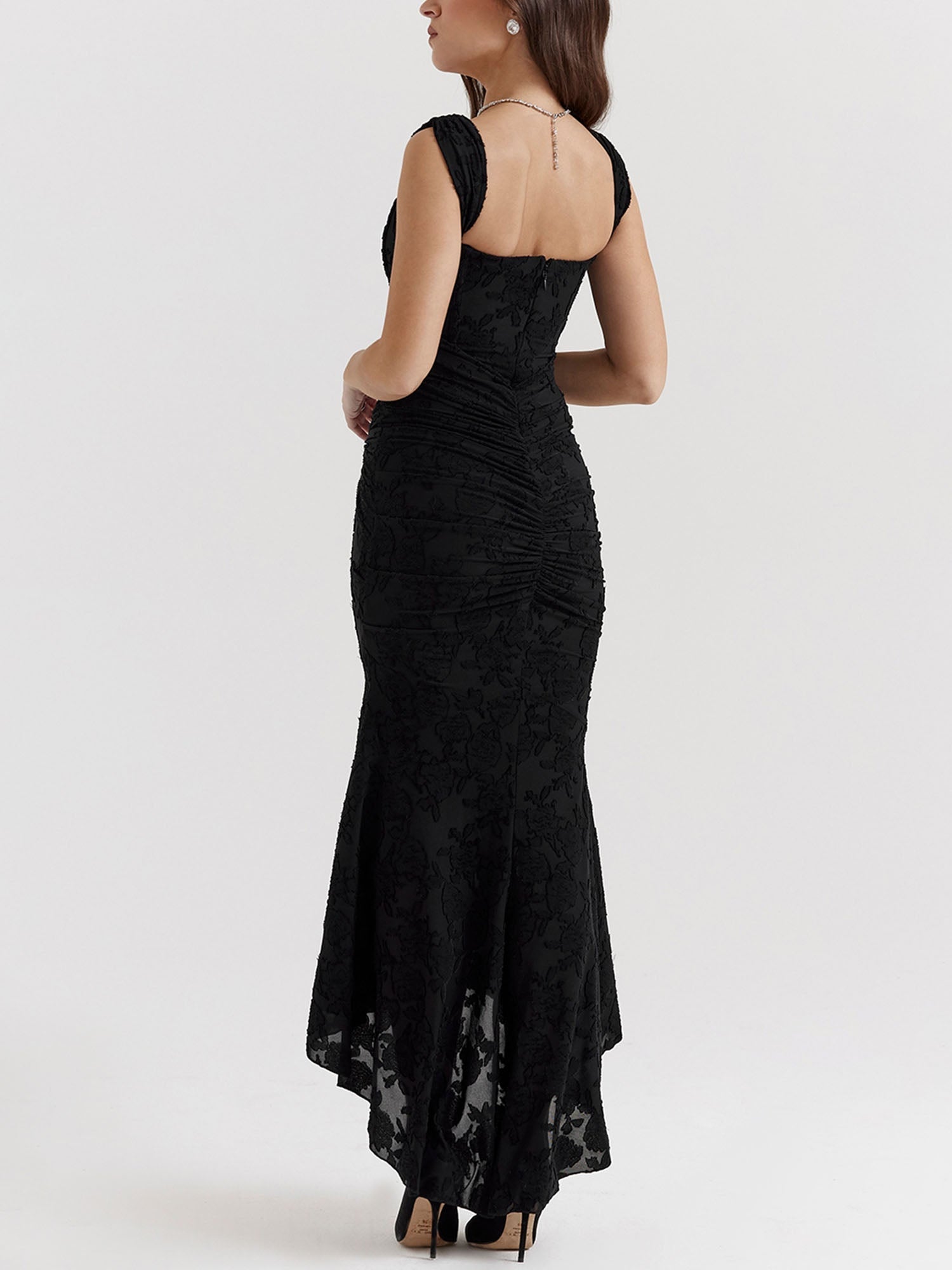 Black Textured Asymmetrical Midi Dress