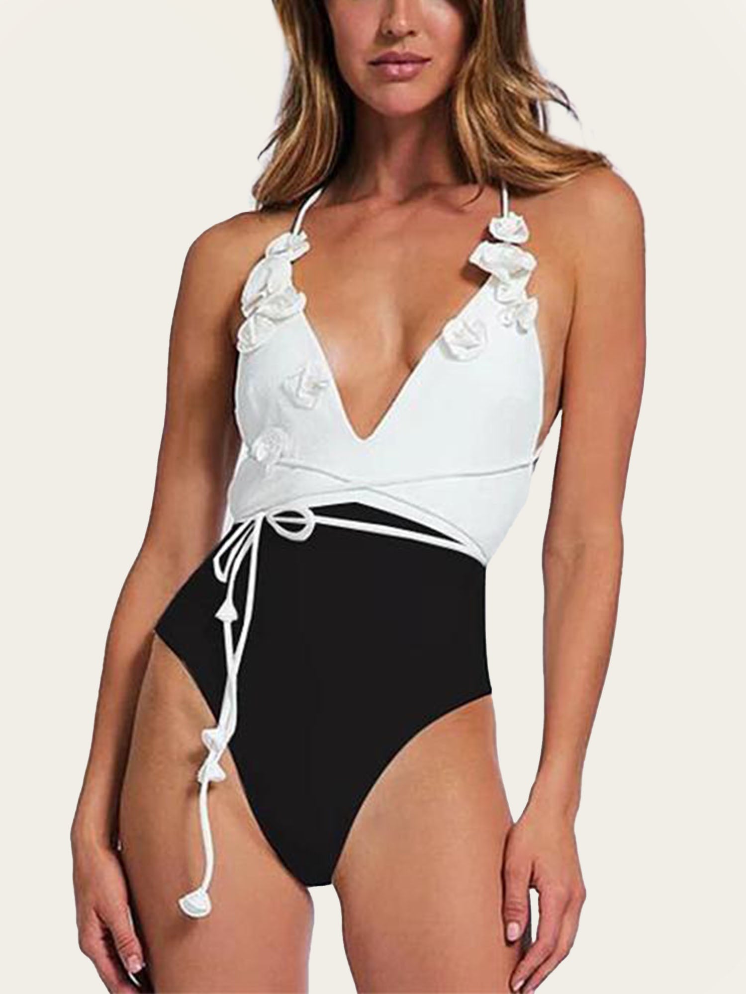 White and Black Floral One-Piece Swimsuit