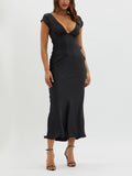 Black Plunge Neck Maxi Dress