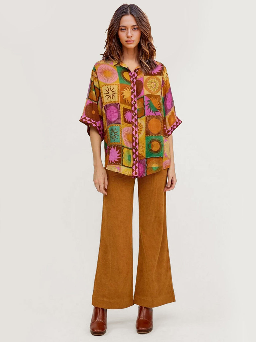 Boho Floral Print Oversized Shirt