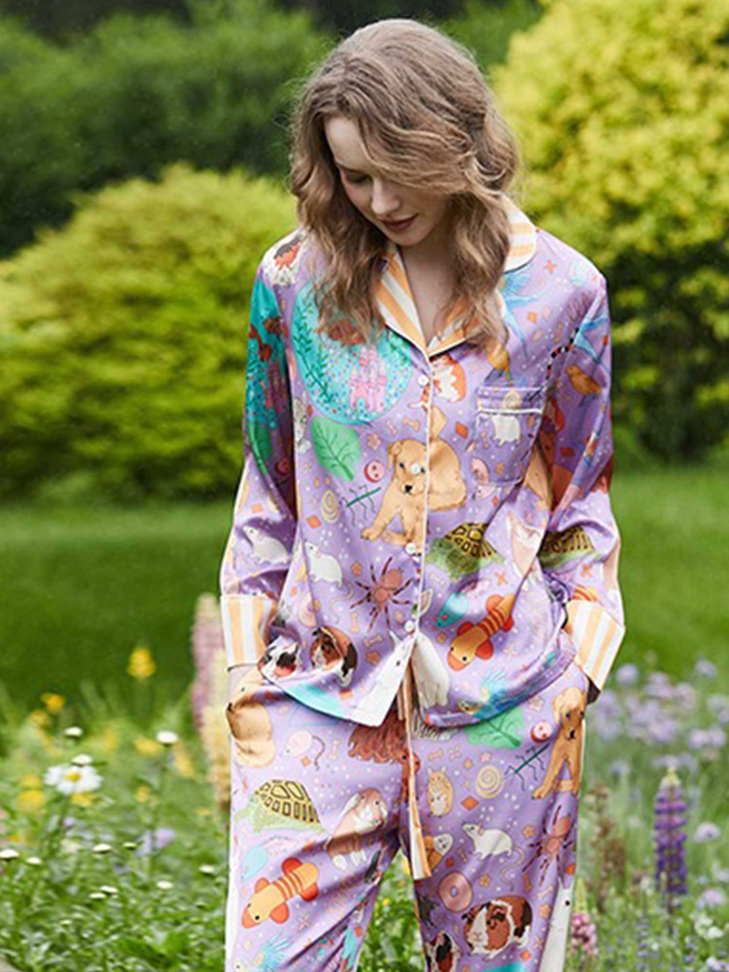 Guinea Pig & Goldfish Long Print Pajama Set