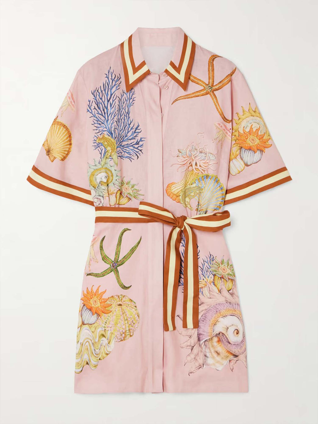 Coral Reef Print Belted Mini Dress