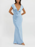 Blue Plunge Neck Maxi Dress