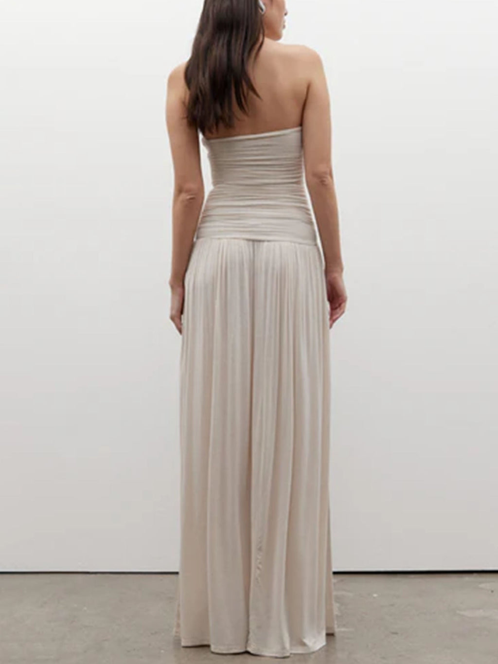 White Strapless Ruched Maxi Dress