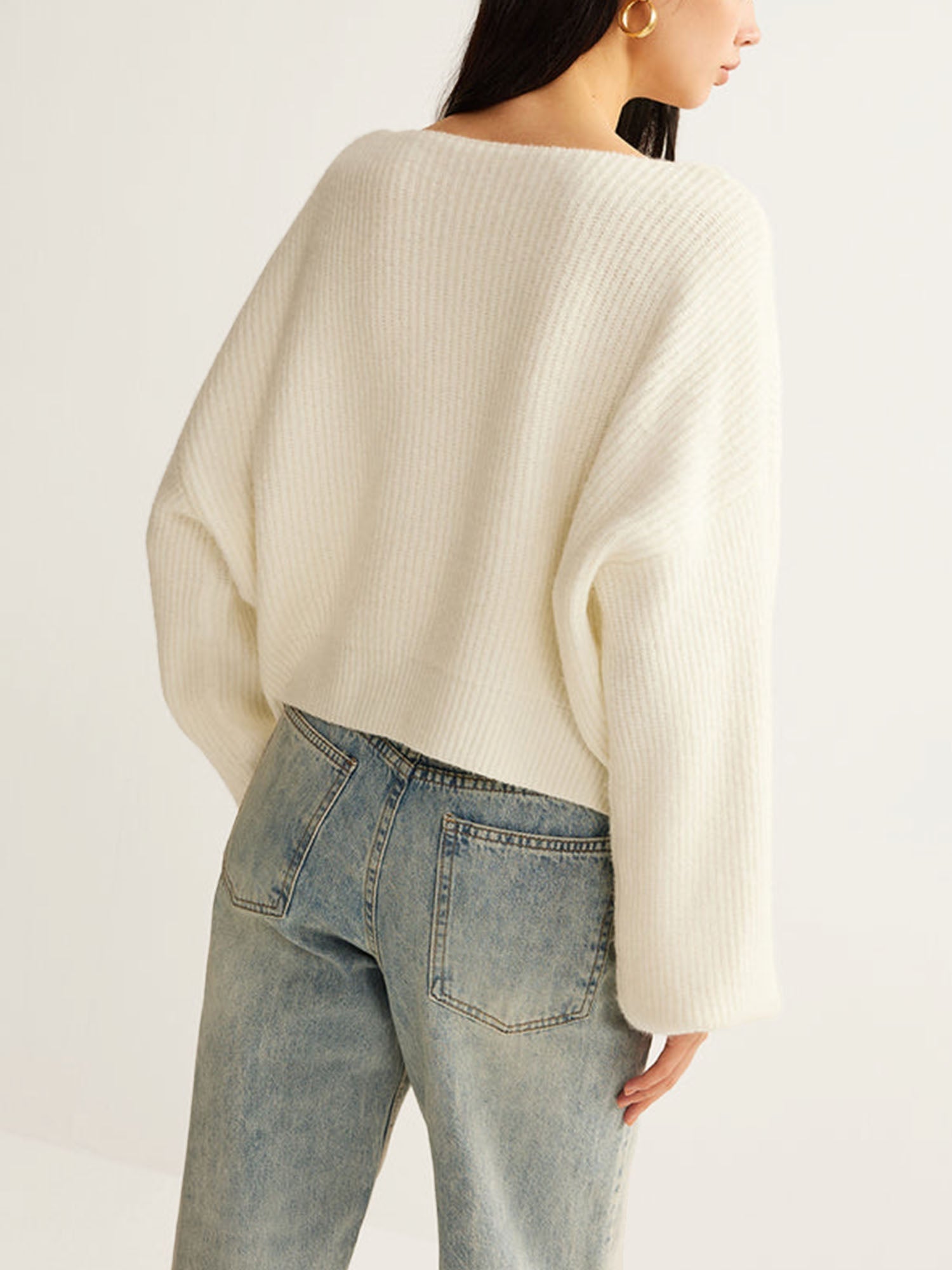 White Knit Sweater with Bow Details