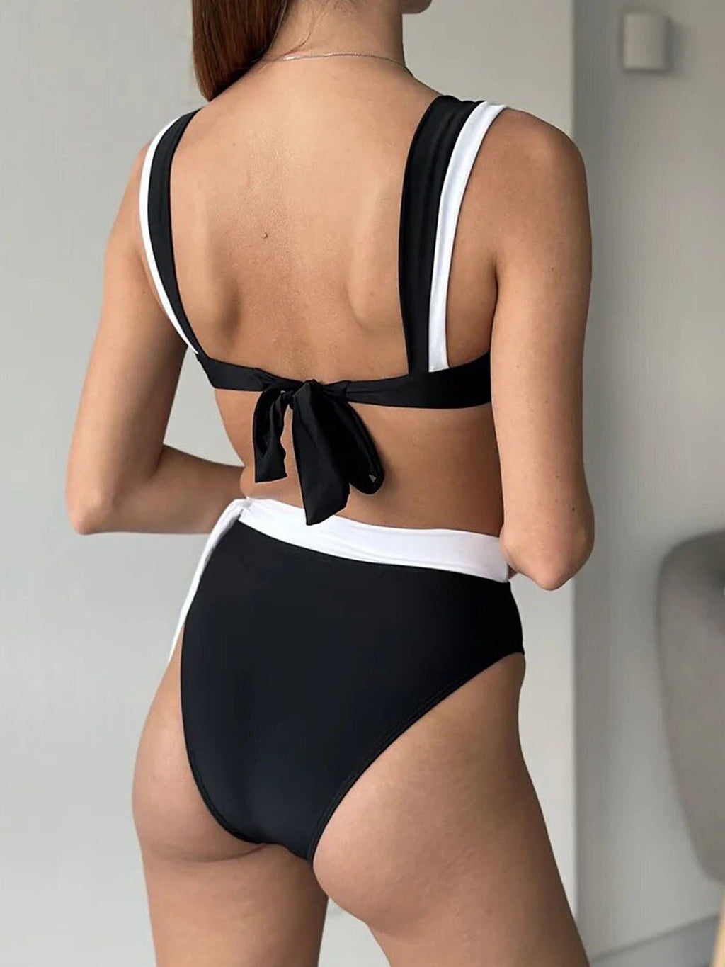 Black and White High-Waisted Bikini