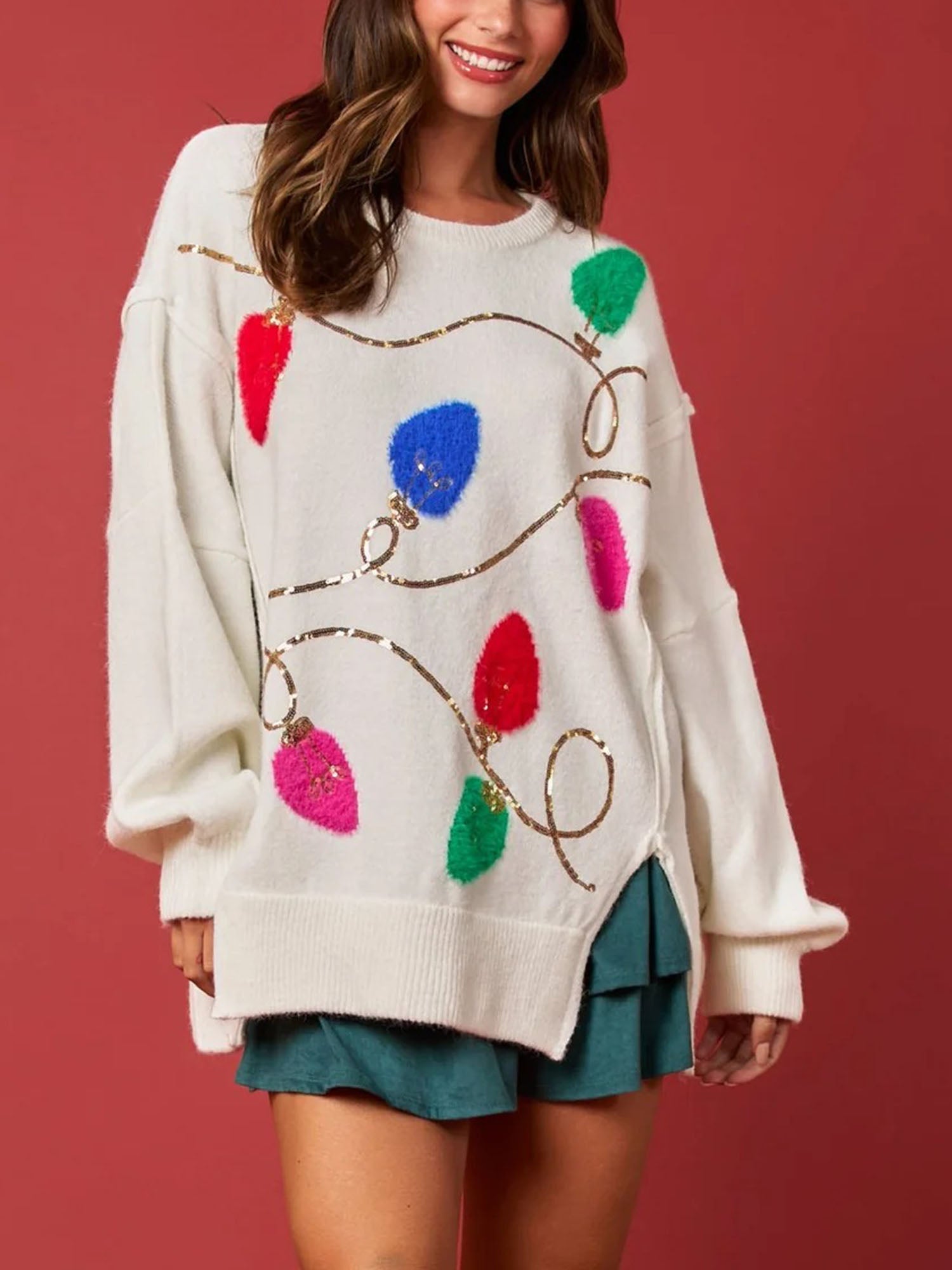 White Festive Cascade Sweater