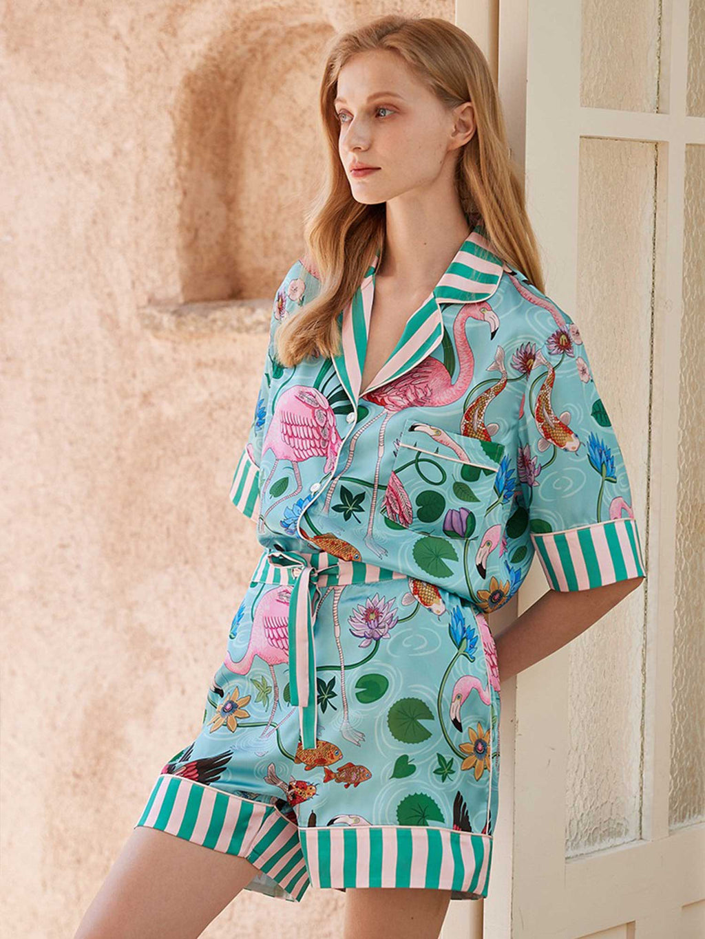 Flamingo Print Short Pajama Set