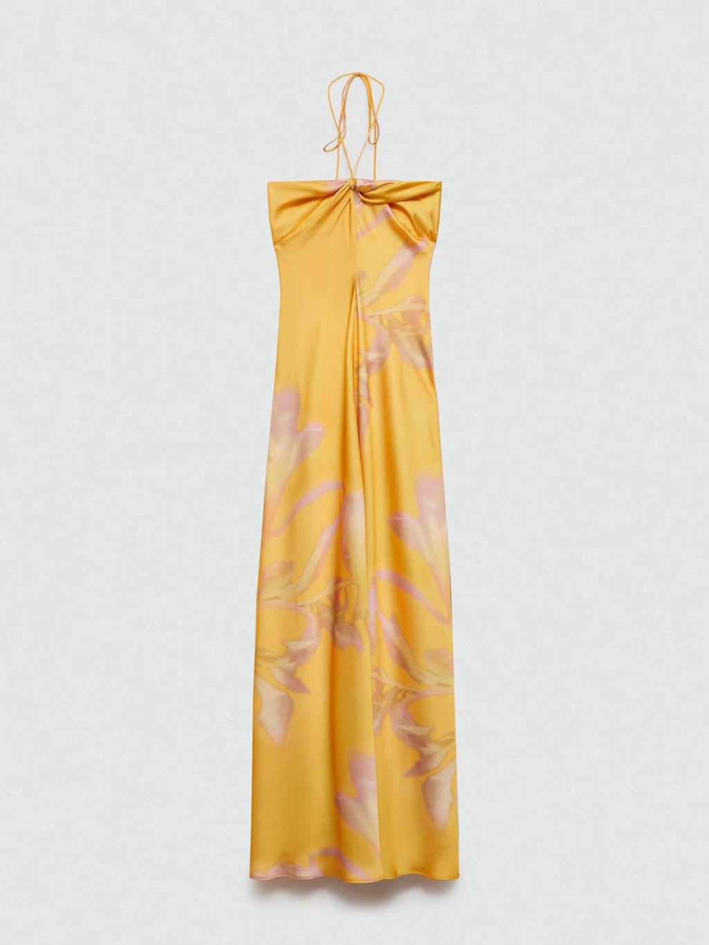 Yellow Satin Halter Maxi Dress