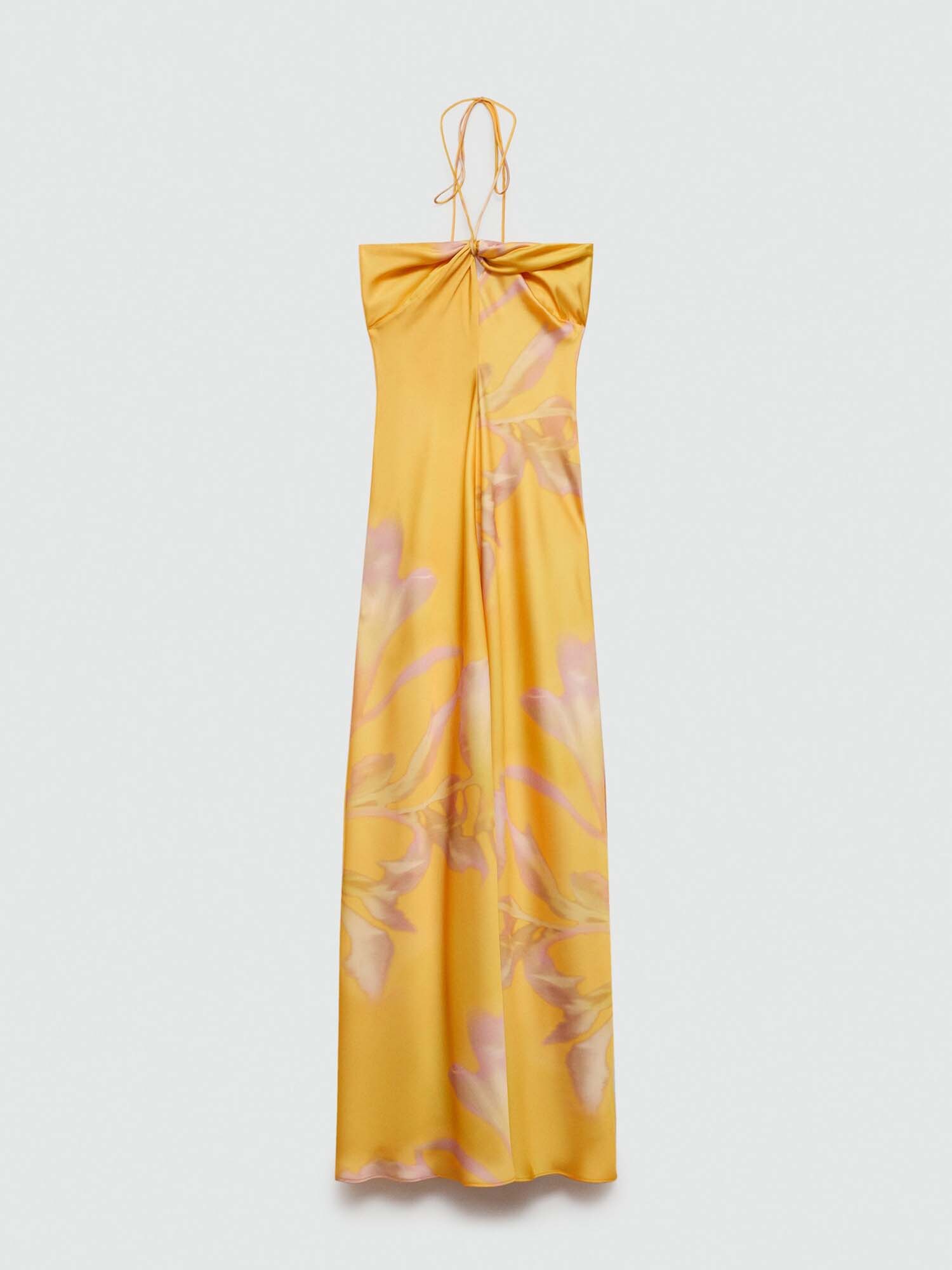Yellow Satin Halter Maxi Dress