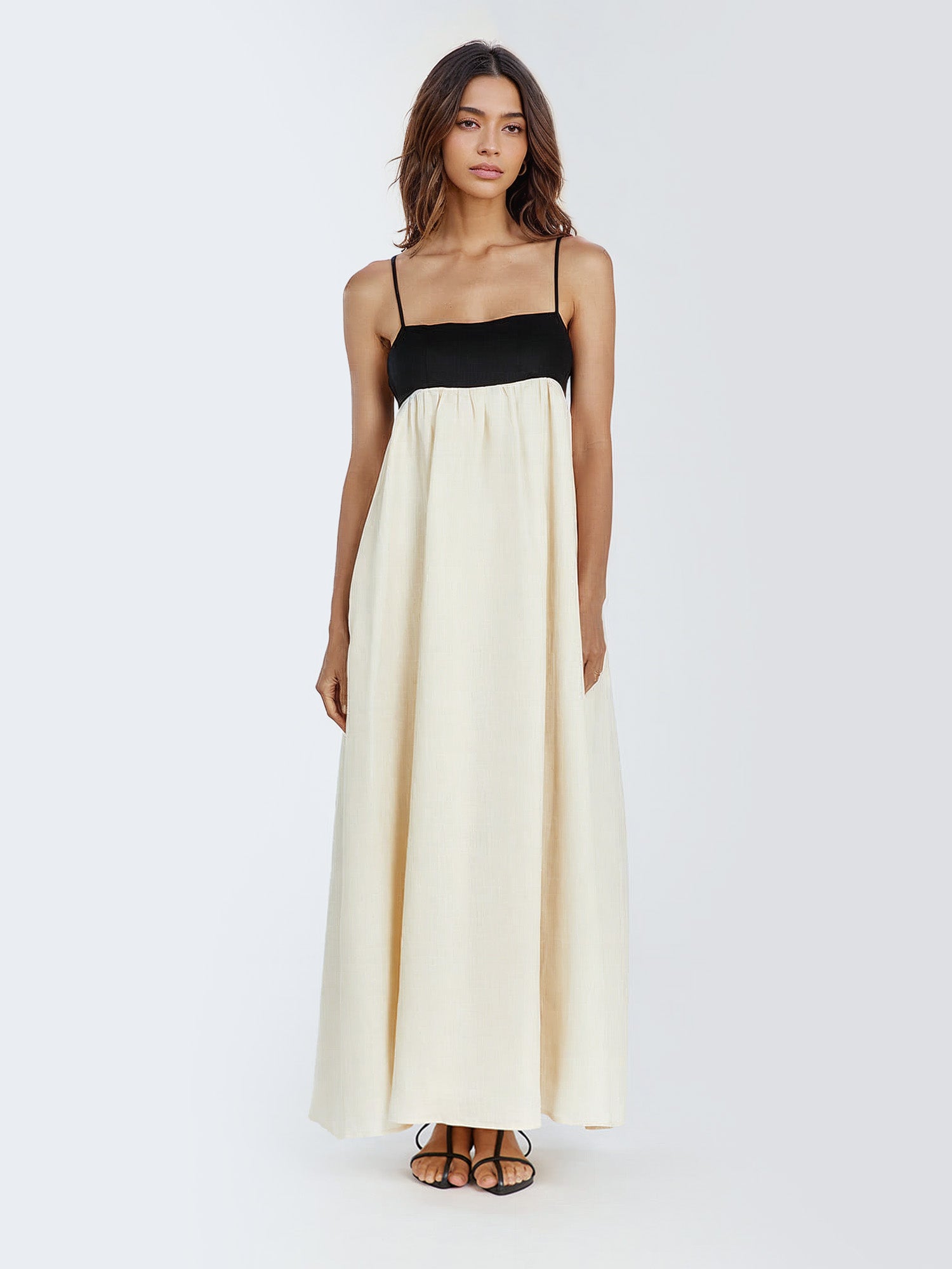 Color Block Maxi Dress with Spaghetti Straps