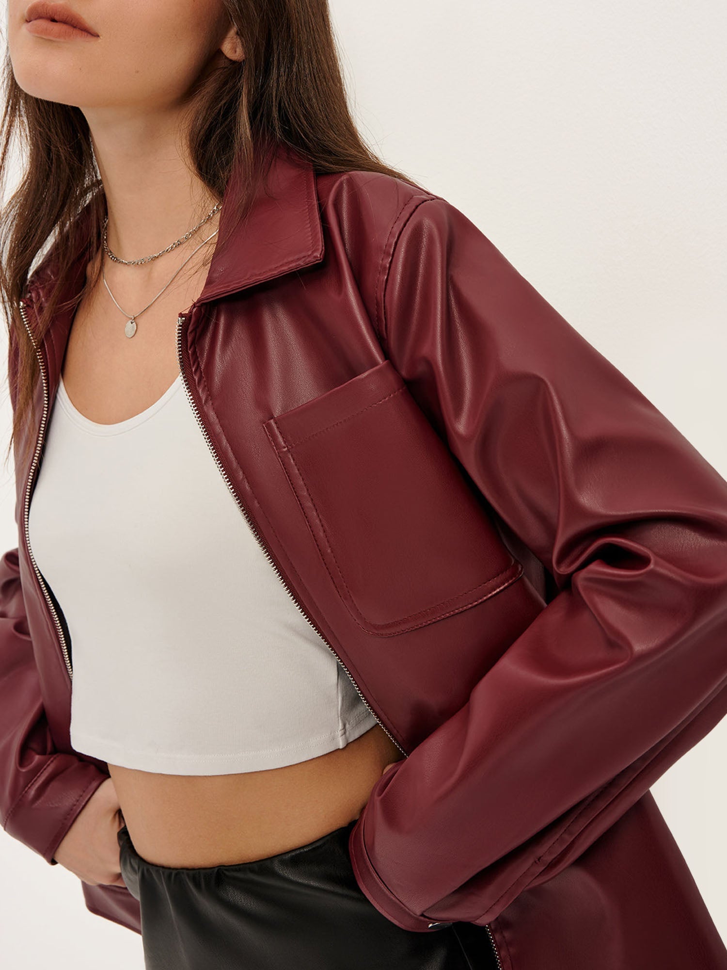 Faux Leather Zip-Up Jacket