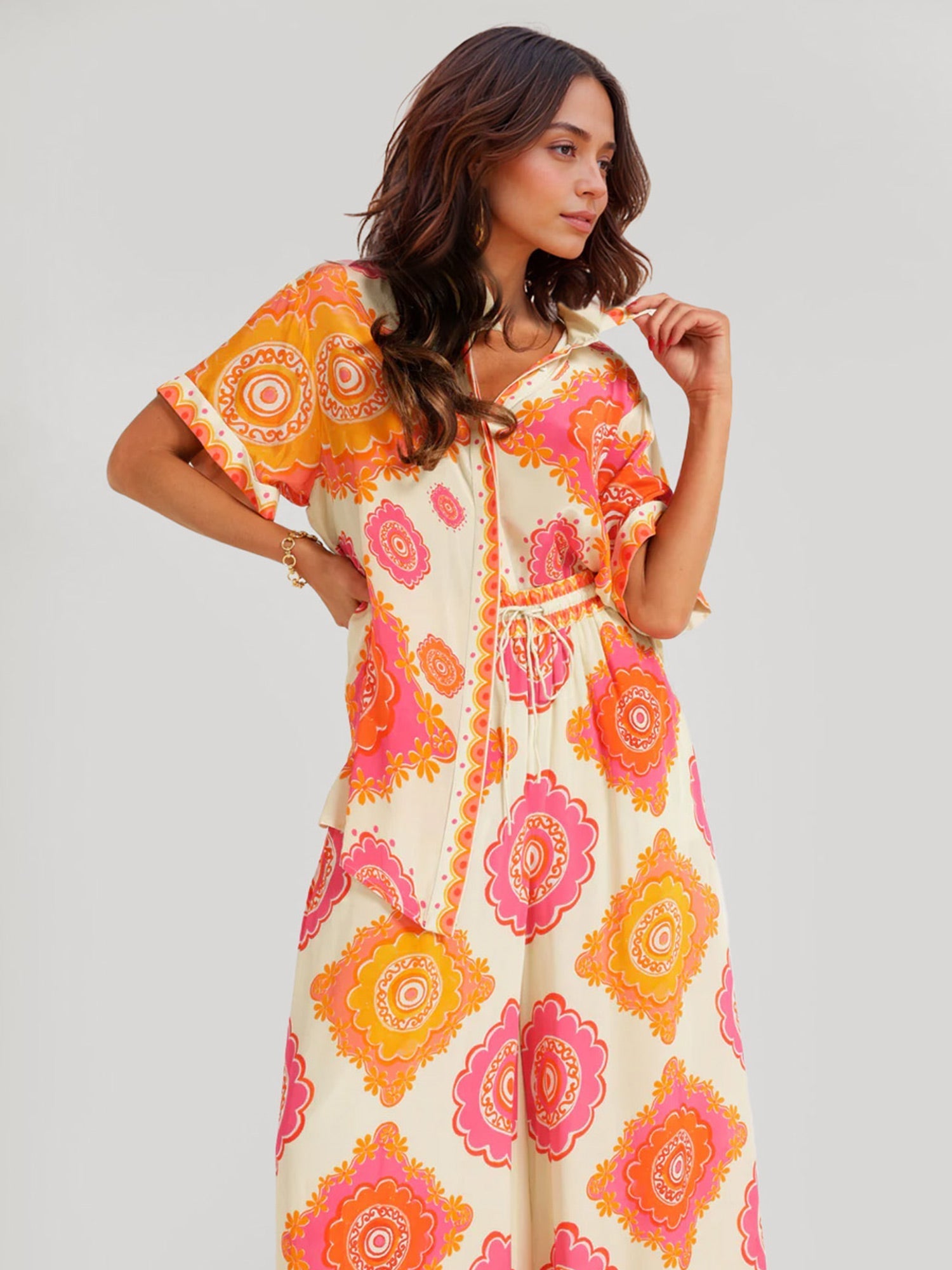 Retro Floral Print Oversized Shirt