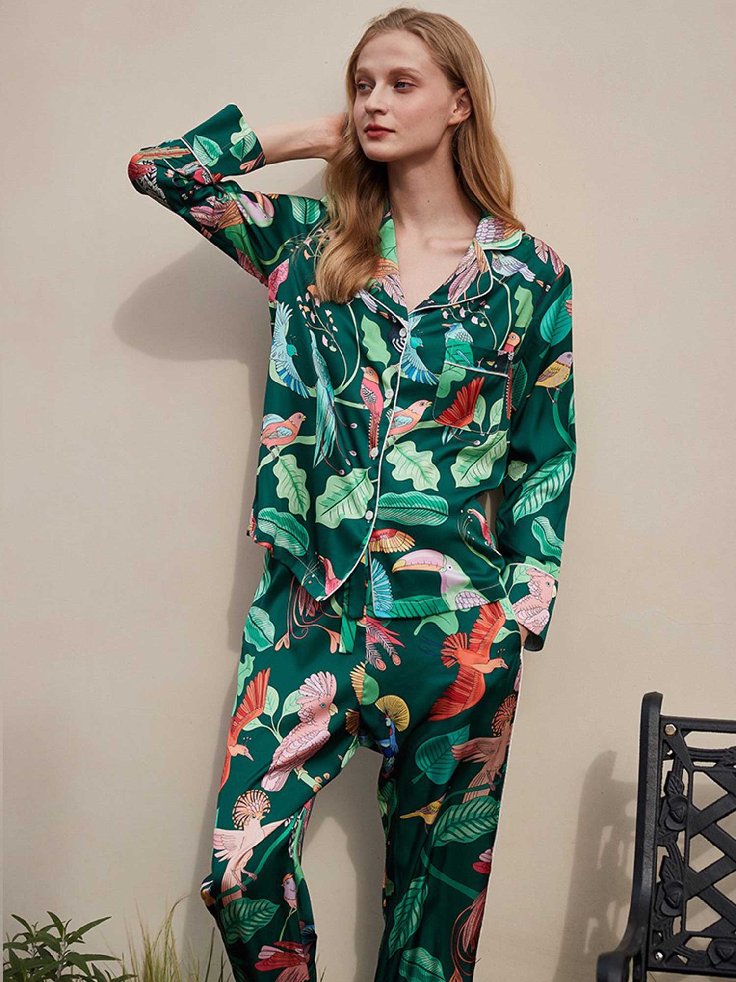 Parrot and Leaf Print Pajama Set