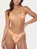 Orange & White Floral Print Bikini Set