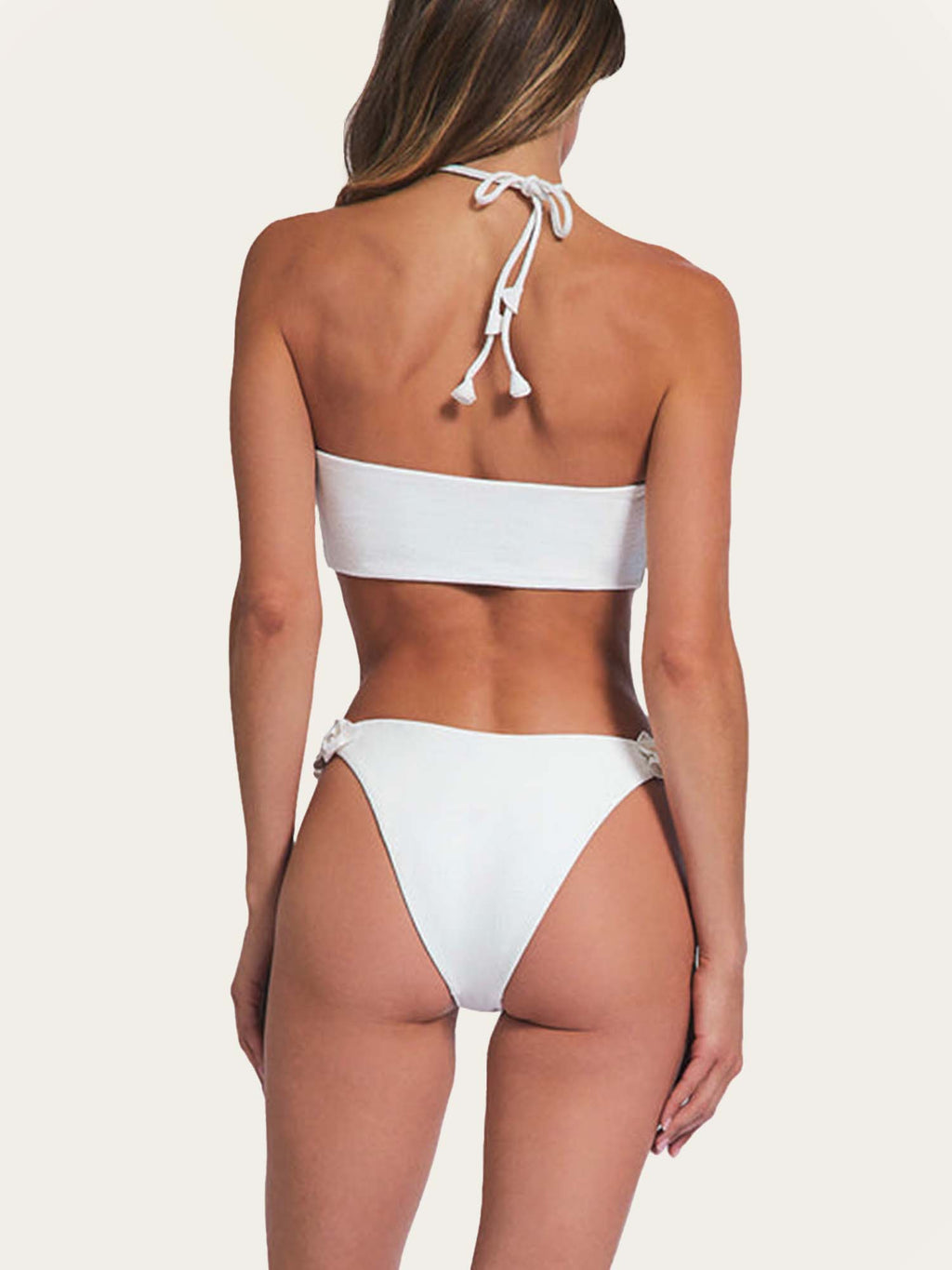White Bikini with Floral Embellishments
