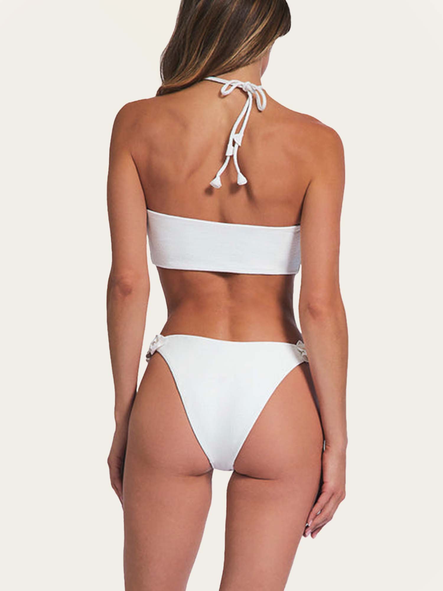 White Bikini with Floral Embellishments