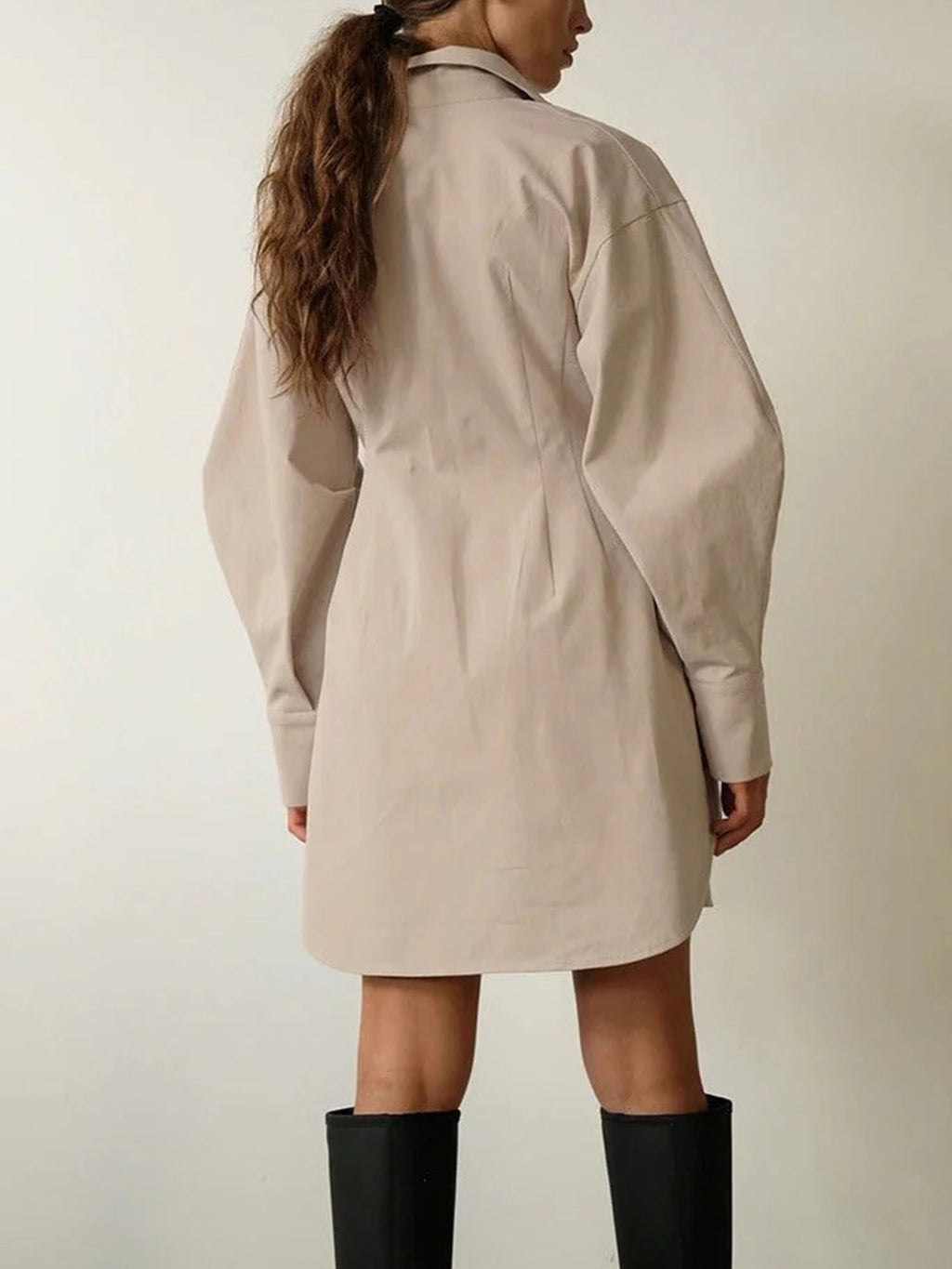Khaki Cinched Waist Shirt Dress Effortless A-Line