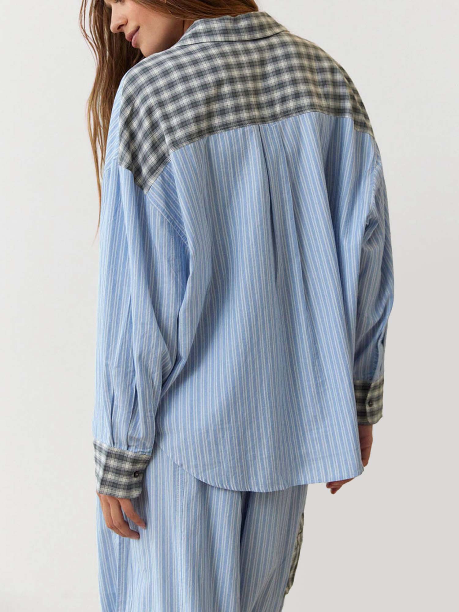 Striped Pajama Set with Checkered Accents