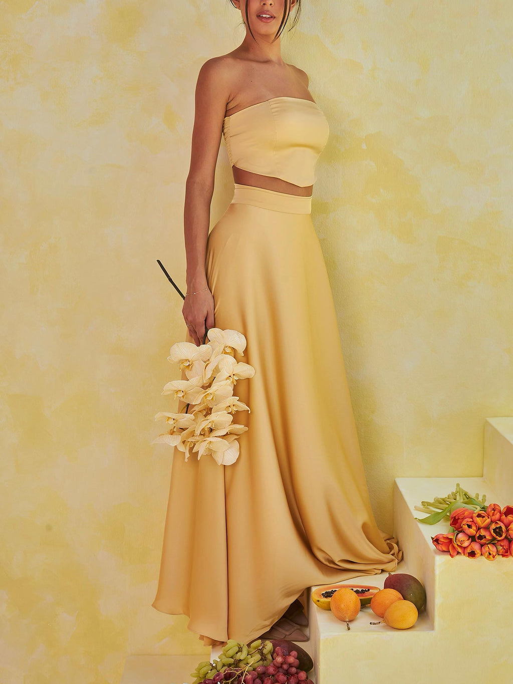Strapless Crop Top & Flowing Maxi Skirt Set
