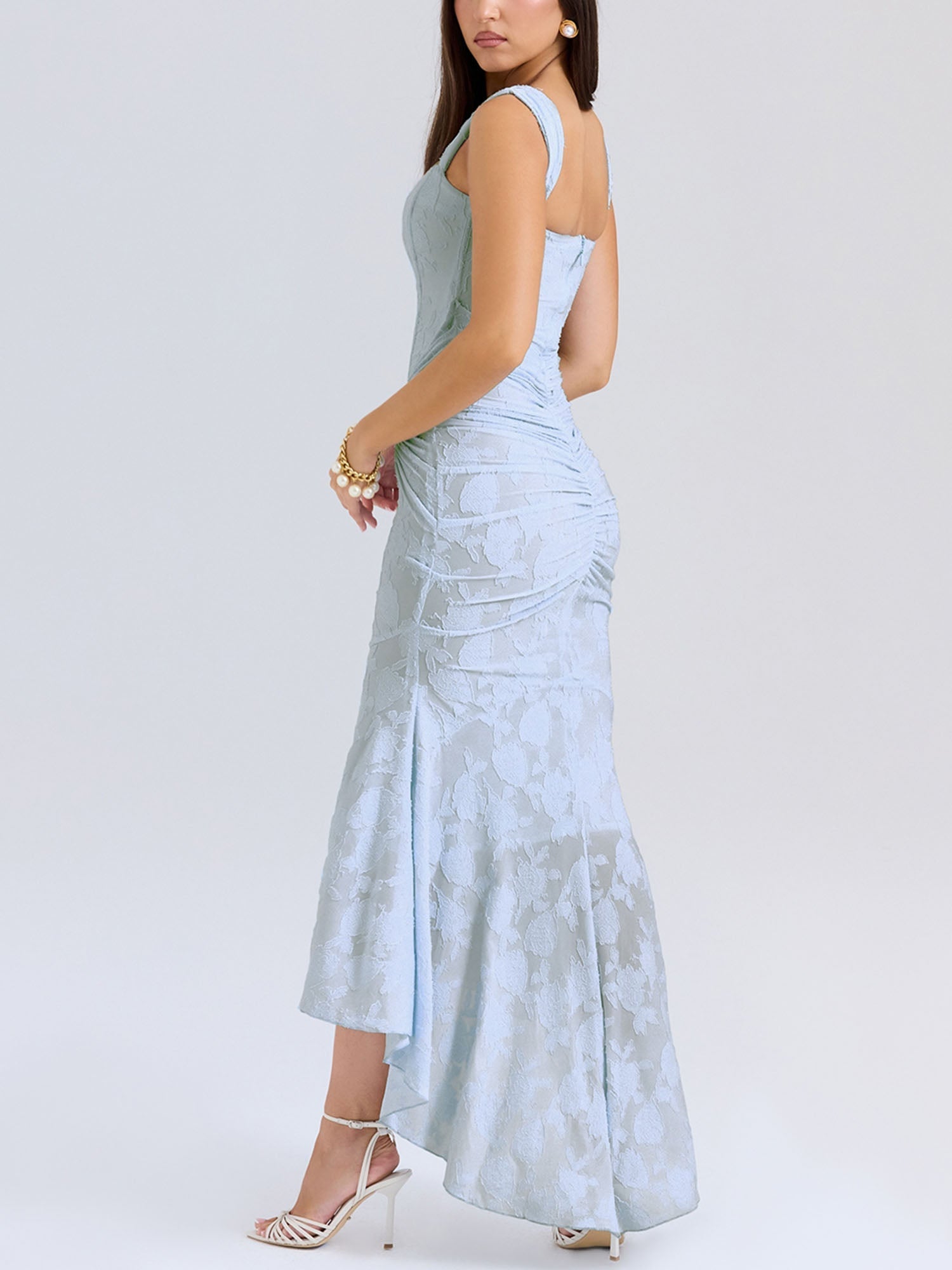 Blue Textured Asymmetrical Midi Dress