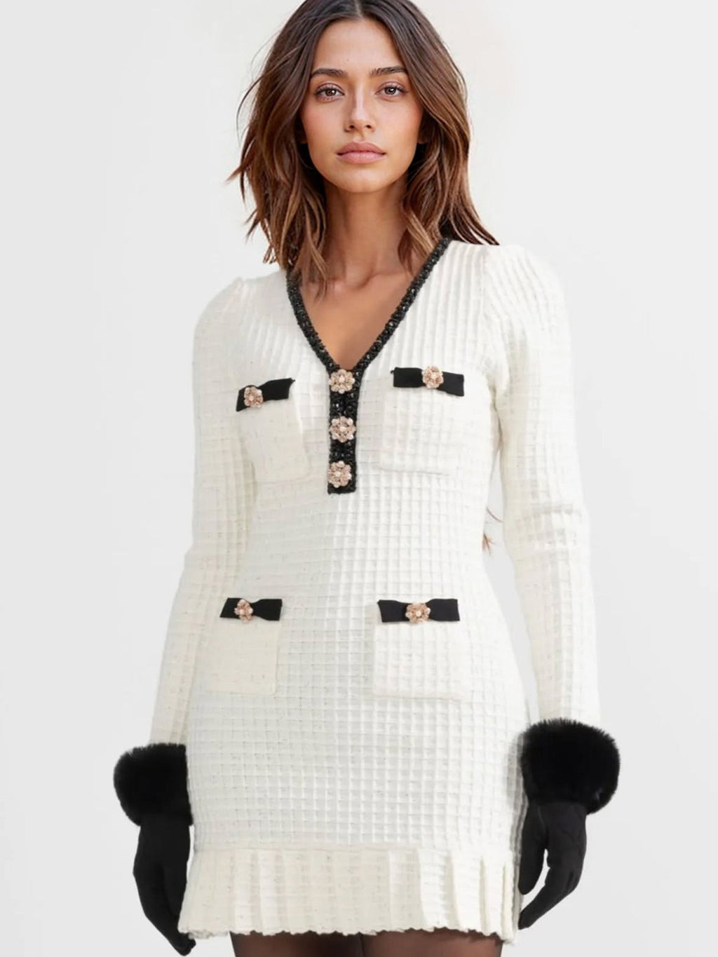 Chic Tweed Knit Mini Dress