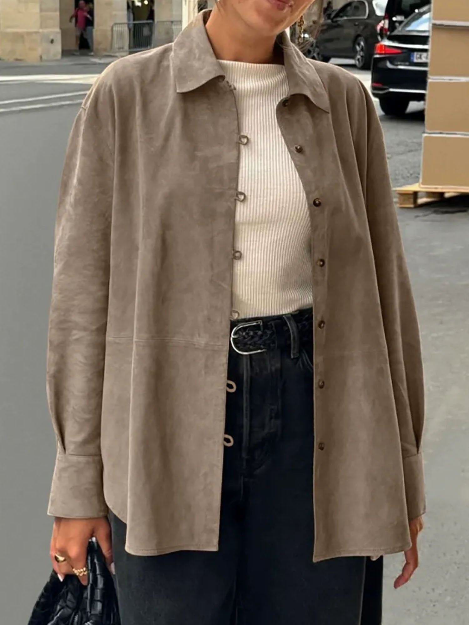 Loose Collar Shirt Retro Khaki Vibes
