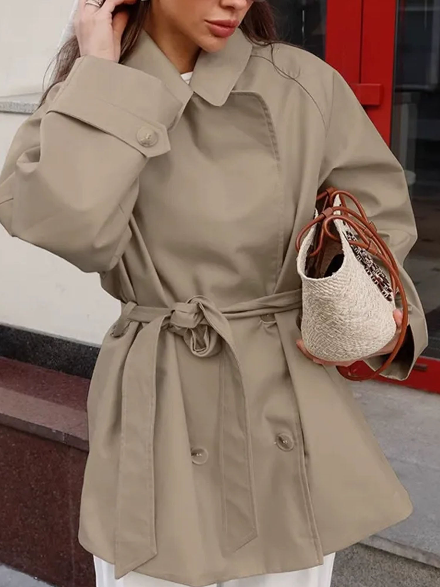 Belted Khaki Trench Jacket