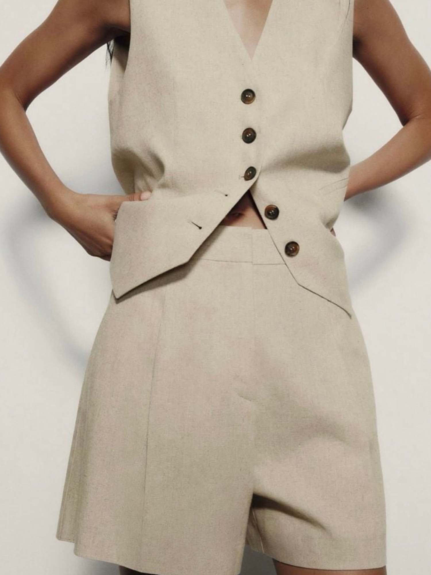 Sleeveless Vest Shorts Set Polished Office Pair