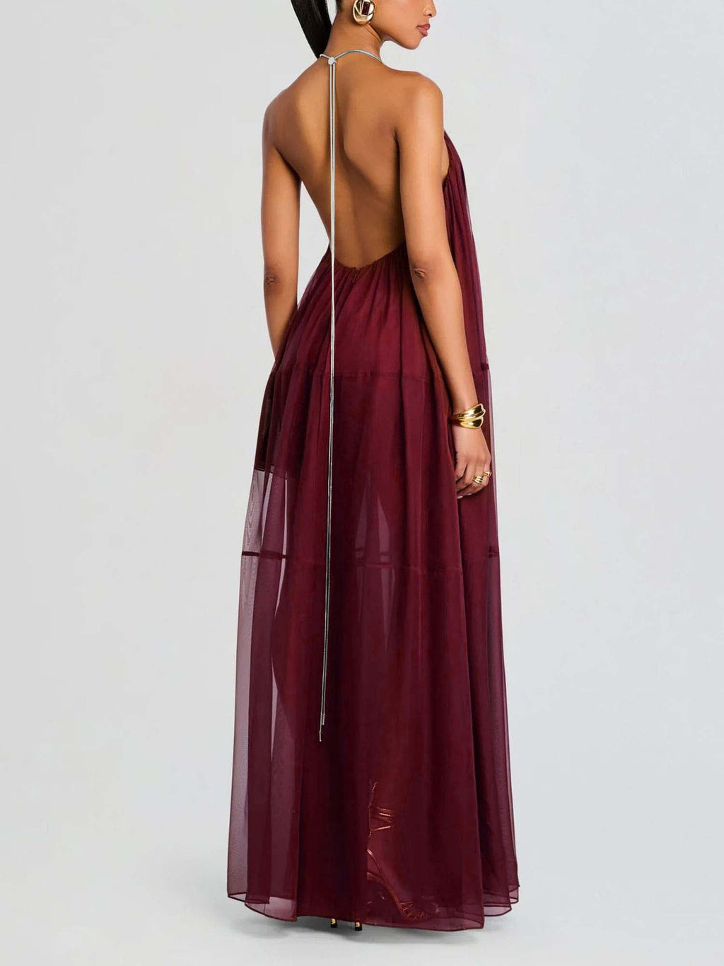 Sheer Draped Maxi Dress