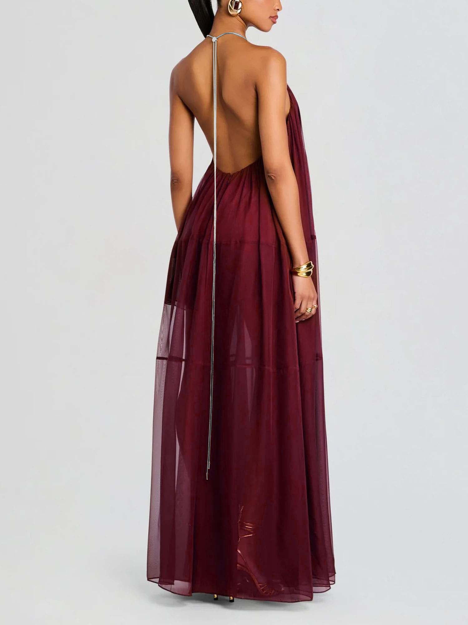 Sheer Draped Maxi Dress