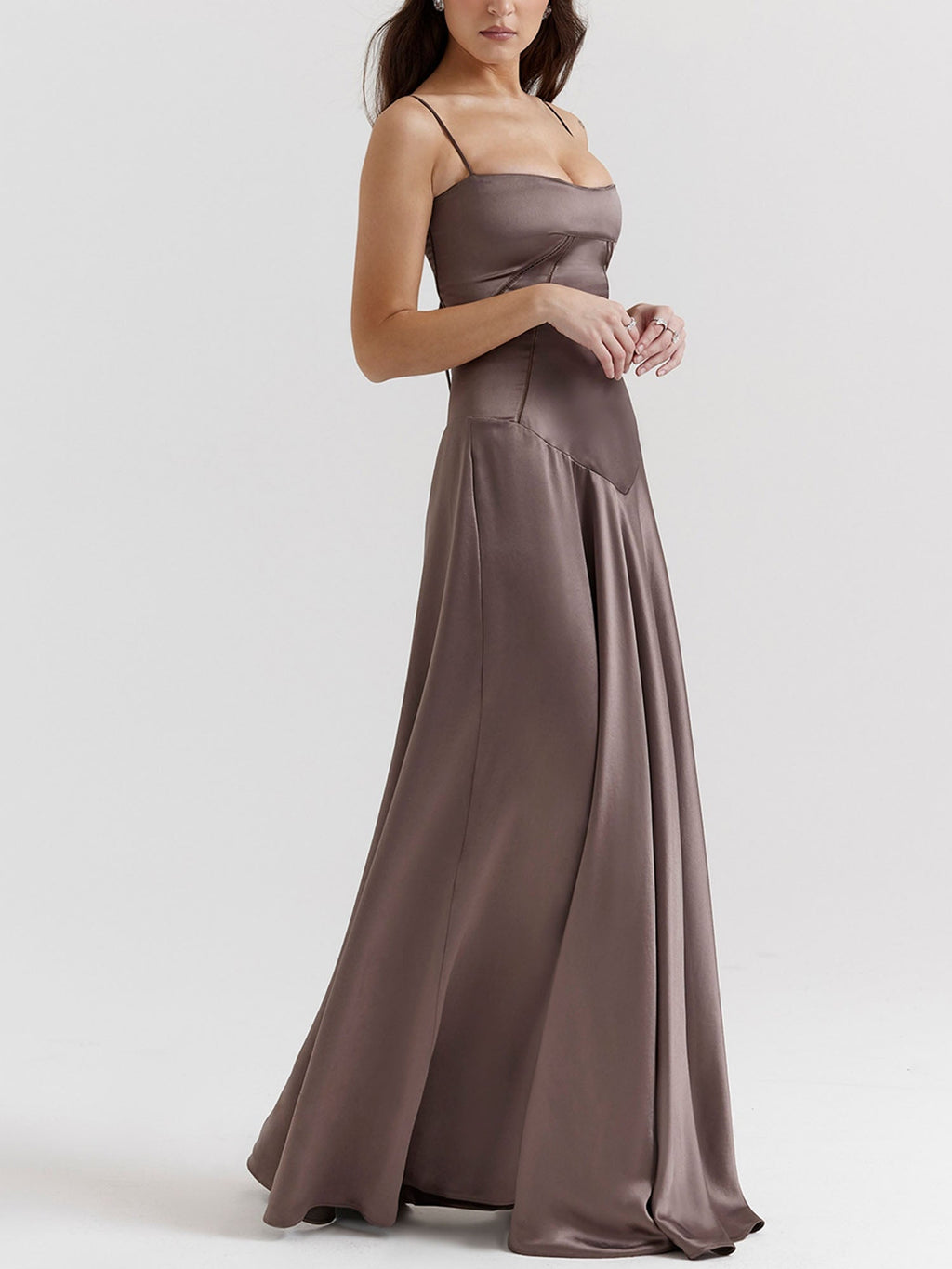 Brown Spaghetti Strap Maxi Dress
