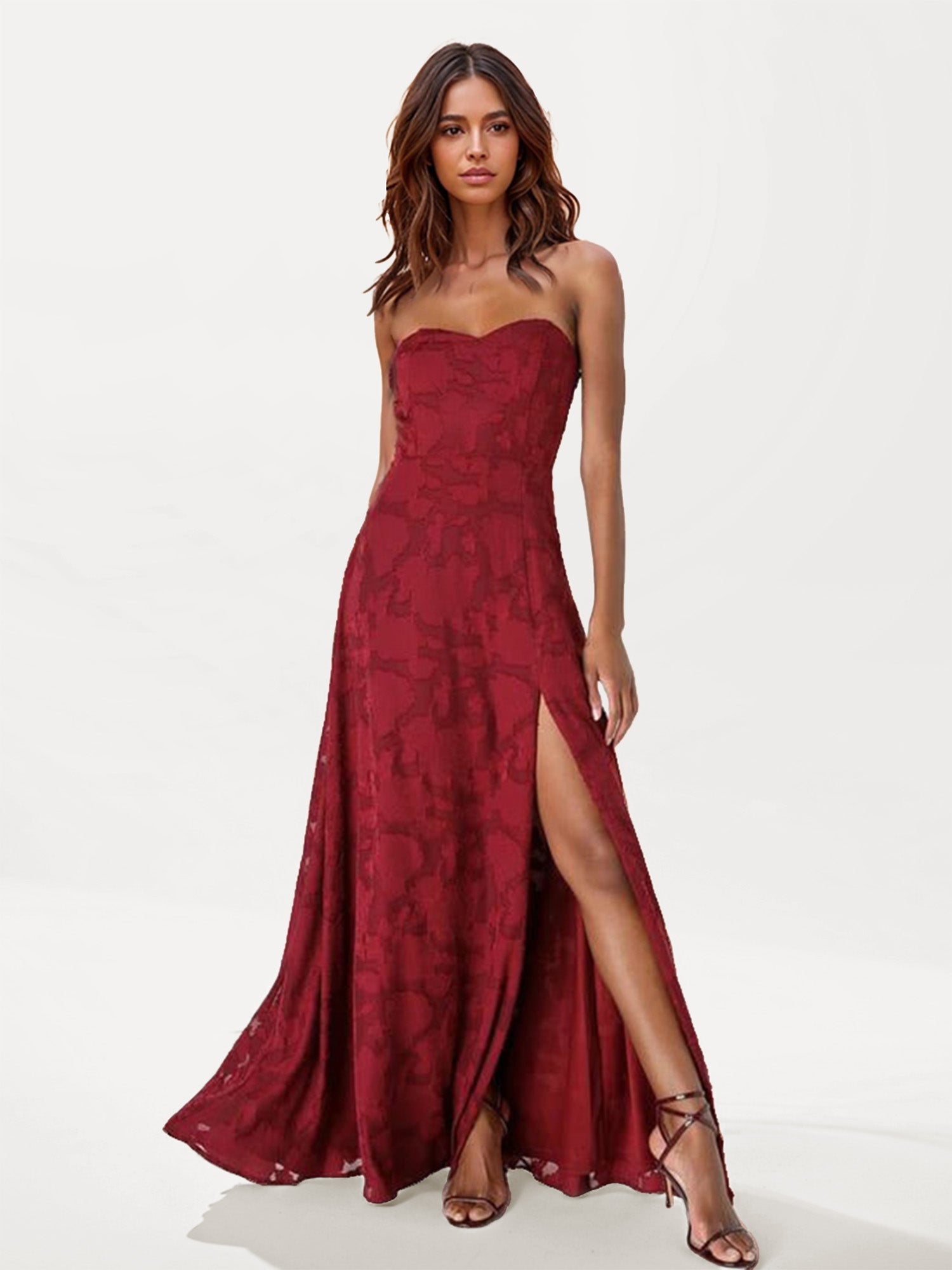 Strapless Floral Lace Maxi Dress