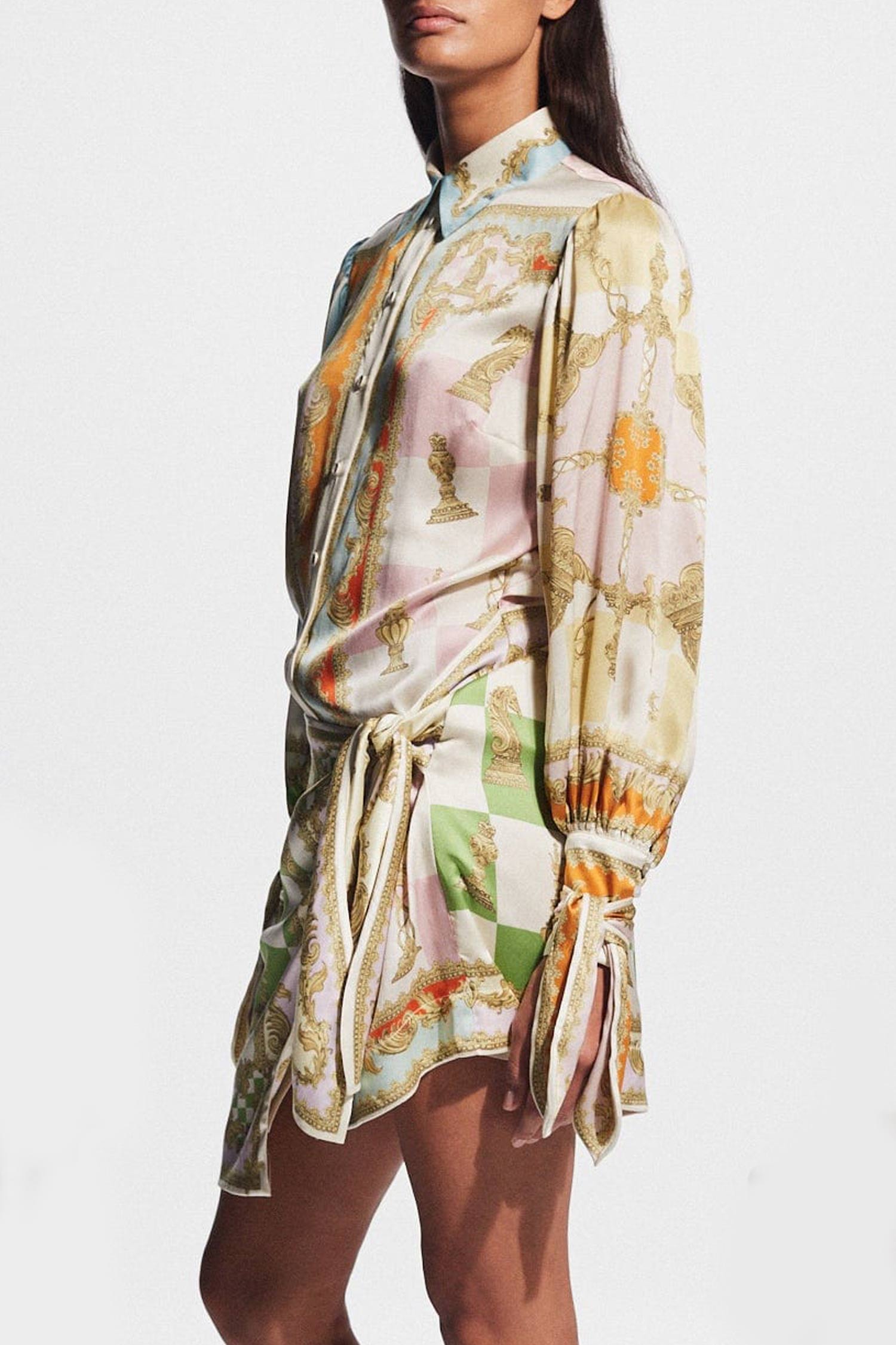 Vintage-Inspired Printed Midi Shirt Dress