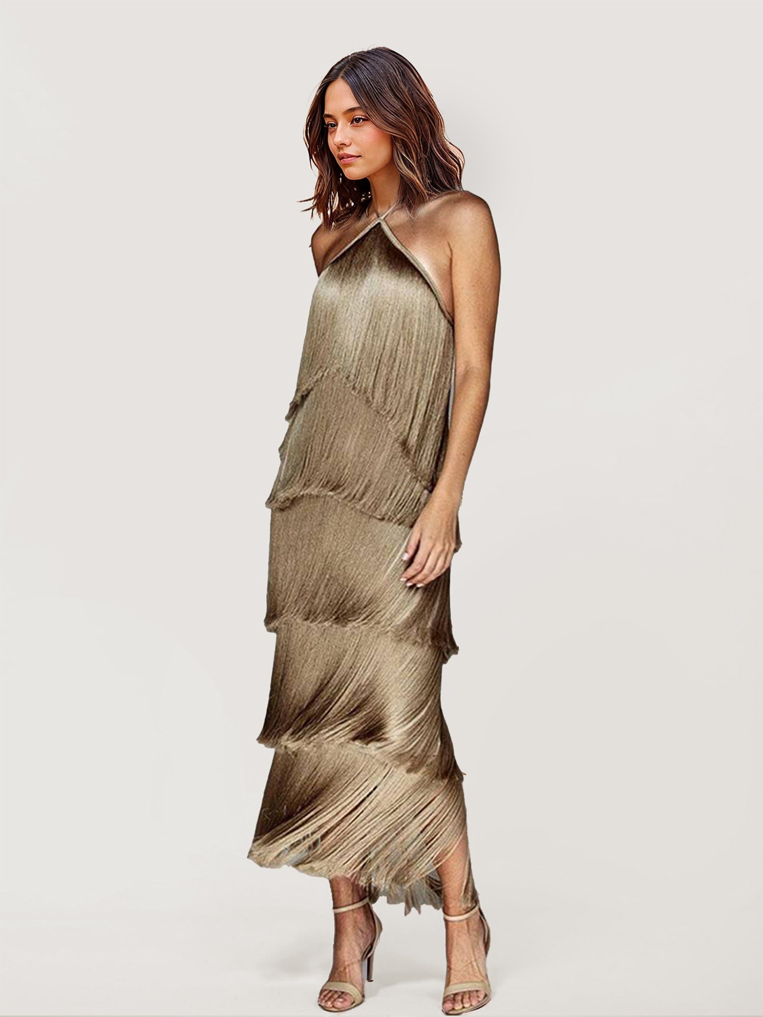 Fringed Halter Neck Midi Dress