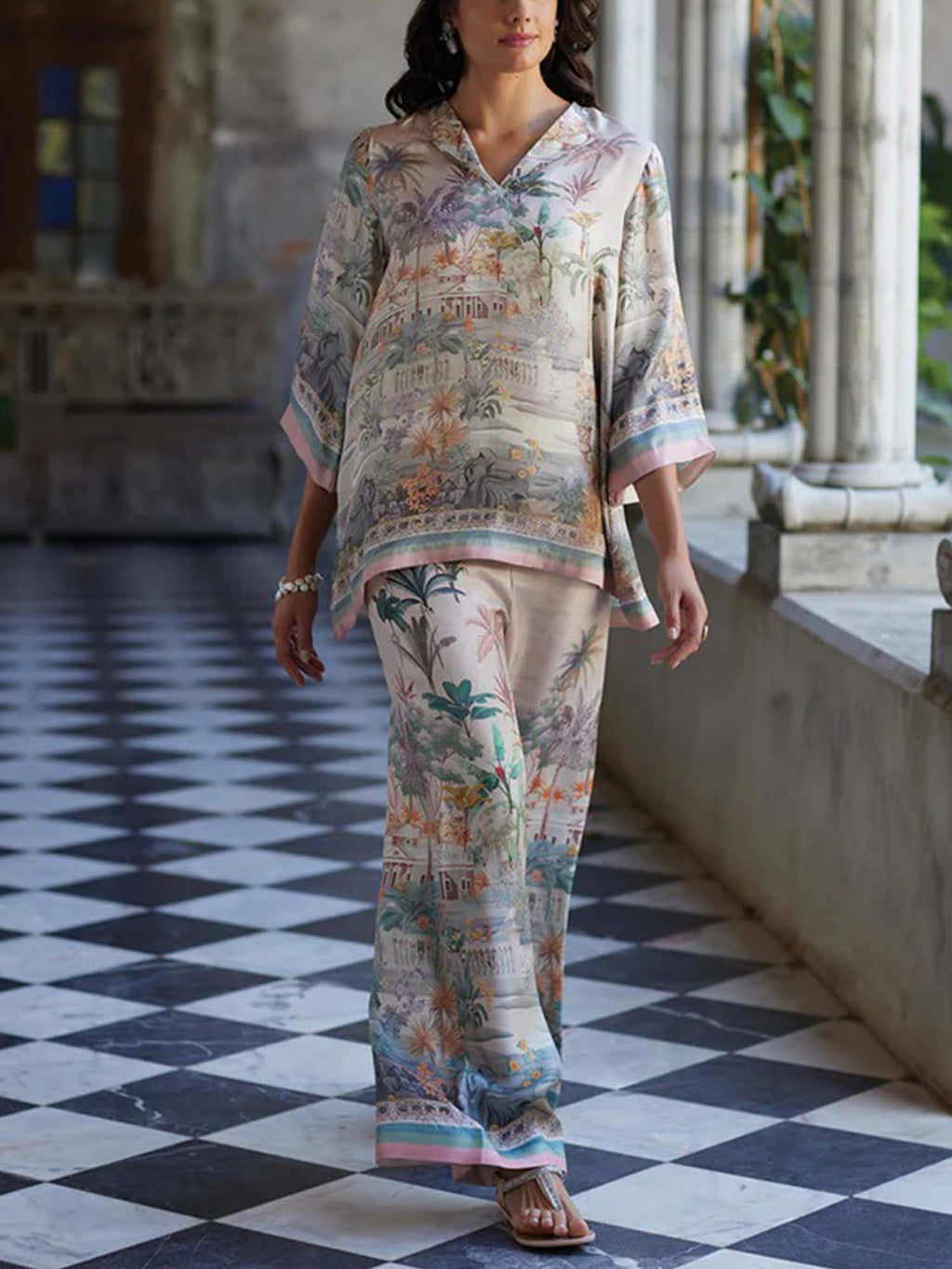 Pastel Oasis Wide-Leg Pants