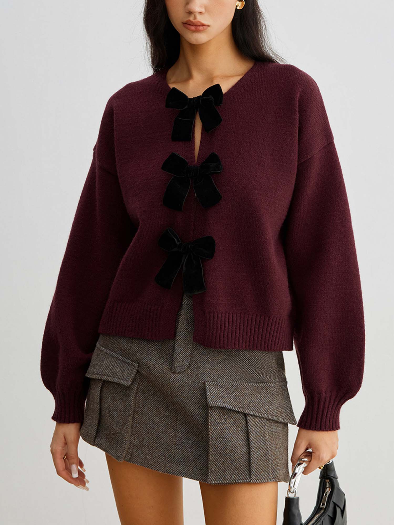 Knit Cardigan with Bow Detail