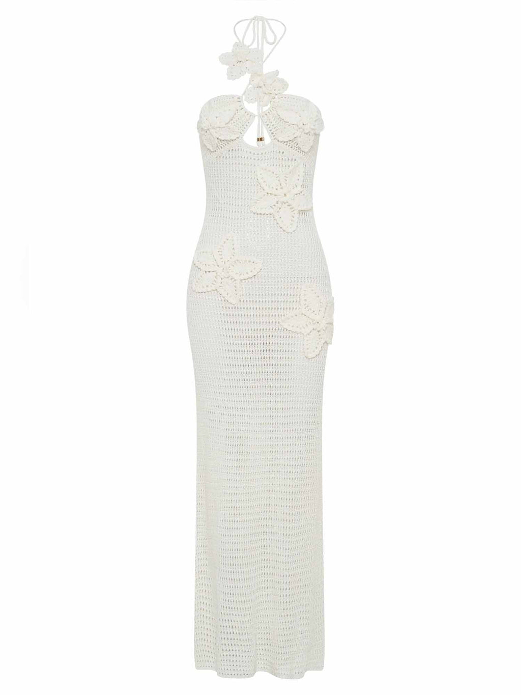 White Crochet Halter Maxi Dress