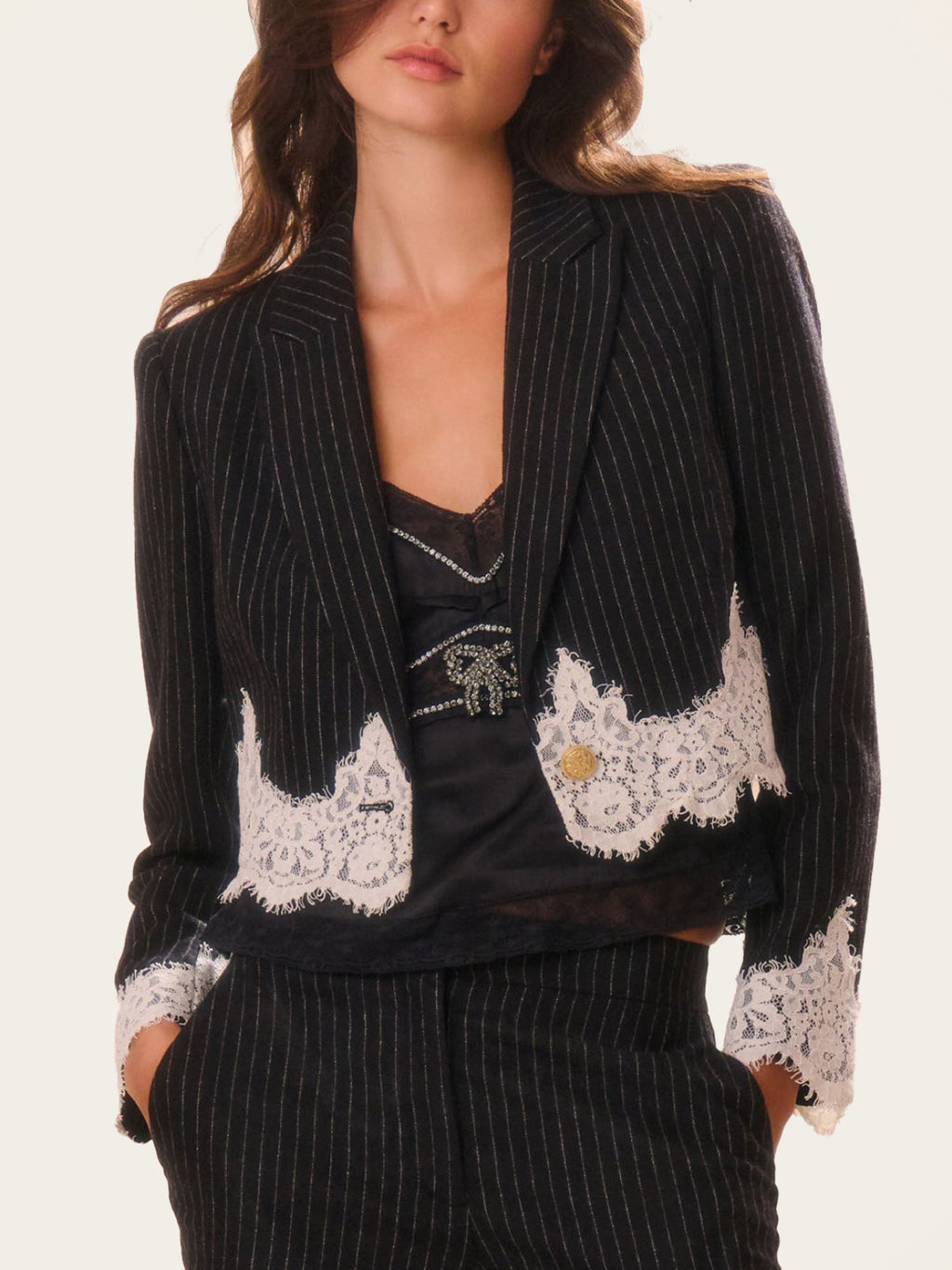 Pinstripe Lace Blazer